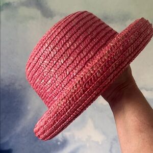 Straw Cloche Hat in Berry Pink - Women's Accessory